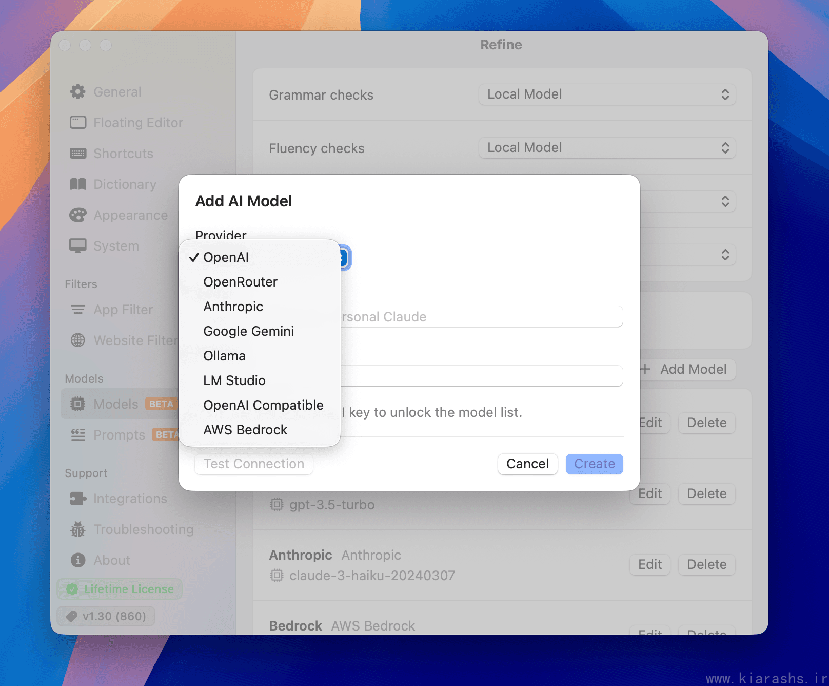 Connecting your own AI provider API keys
