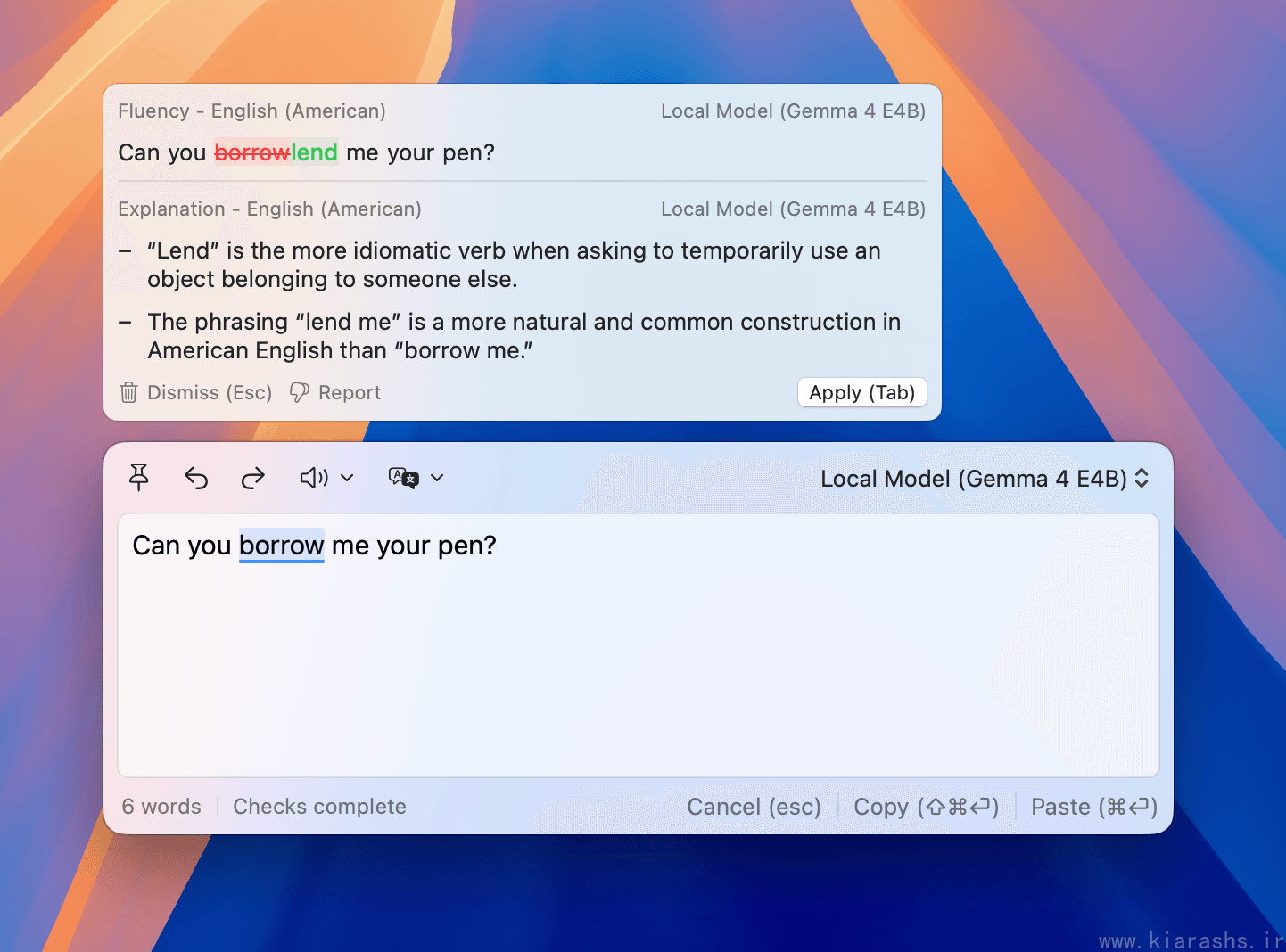 Explain feature breaking down a grammar suggestion